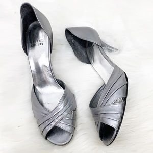 Stuart Weitzman Silver Peep Toe Cut Out Heels 7.5
